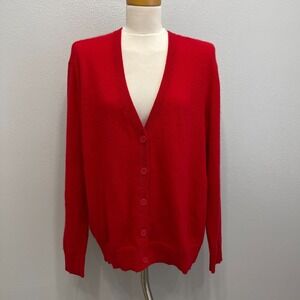 Charter Club Luxury V-Neck Cardigan Sweater X-Large Red 100% Cashmere LS